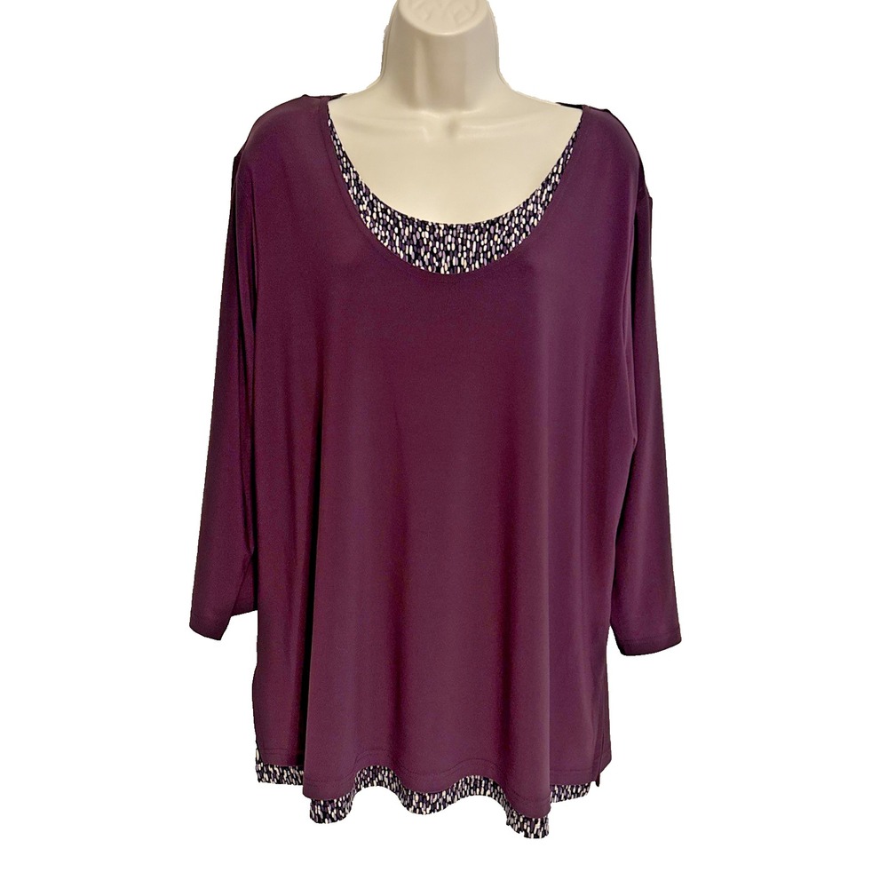 Sag Harbor Woman Scoop Neck 3/4 Sleeve Top 2X Lined Office Career Comfort